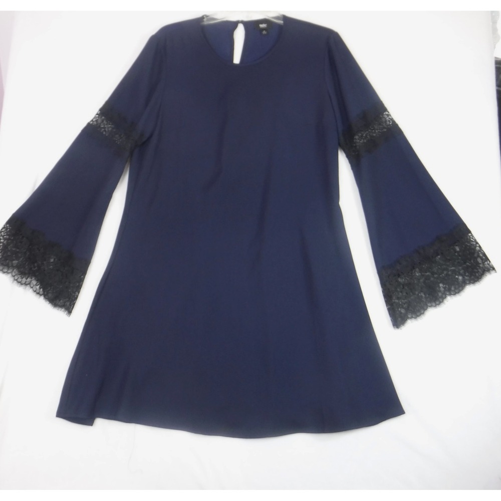 Mossimo‎ Women's Navy Dress with Lace Inserts on Sleeve Polyester Size Large
